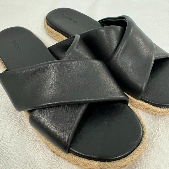 VINCE Black Leather Criss Cross Slide Sandals - Size 8 - NEW! - Picture 3 of 7